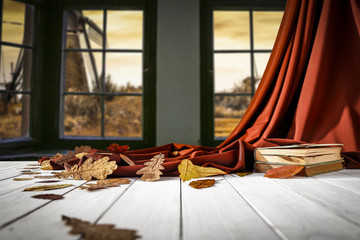 table background and autumn window space 