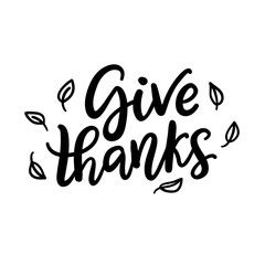 Give Thanks, isolated on white. Thanksgiving Day lettering