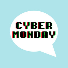 Icono plano CYBER MONDAY color en burbuja en blanco y fondo azul