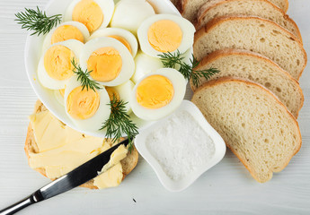 Boiled eggs with dill .