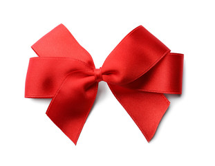 Beautiful bow from red ribbon on white background