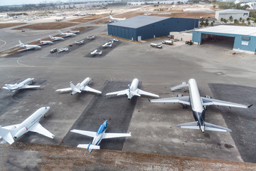 Airplanes ready to take off on the runway
