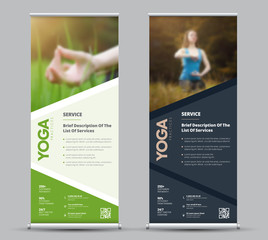 Template of universal vector roll-up banner with place for photo.