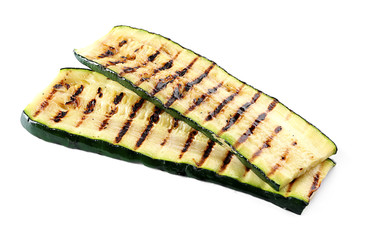 Tasty grilled zucchini on white background