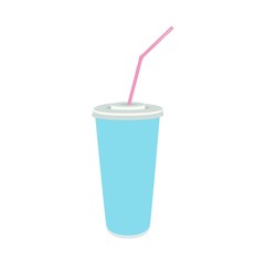Blue Cup template with with lid and straw for drinks on white background. vector illustration.