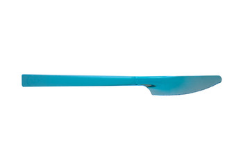 Plastic cutlery: knife on a white background.
