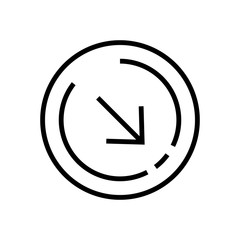 Line Art. Arrow Down Right vector icon. This rounded flat symbol