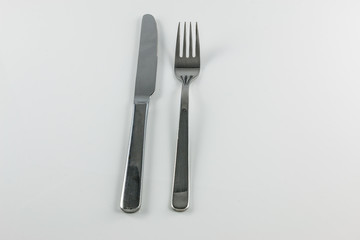 Steel cutlery with knife and fork