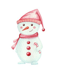watercolor illustration with cute snowman
