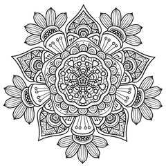 Black and white mandala vector isolated on white. Vector hand drawn circular decorative element.