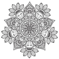 Black and white mandala vector isolated on white. Vector hand drawn circular decorative element.