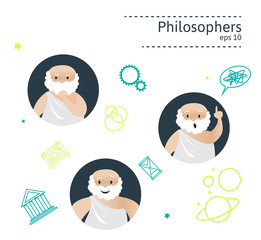 Set of 3 philosophers. Vector illustration