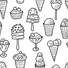 Seamless pattern from the drawn ice cream