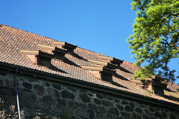 Fragment of roof of house at Akershus fortress in Oslo. Norway