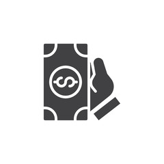 Hand hold dollar money vector icon. filled flat sign for mobile concept and web design. Cash money hand simple solid icon. Symbol, logo illustration. Pixel perfect vector graphics