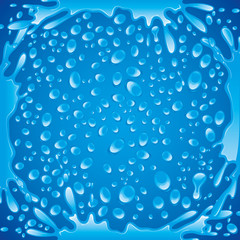 Background blue water with splashes and drops.