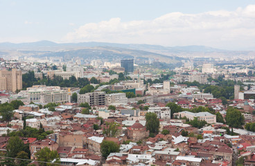 Fototapeta na wymiar Top view of Tbilisi from the Narikala fortress. Tbilisi is the capital of the Republic of Georgia