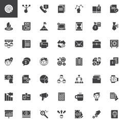 Business vector icons set, modern solid symbol collection, filled style pictogram pack. Signs logo illustration. Set includes icons as Target, Choice, Call, Documents, Graph, Newspaper, Online banking