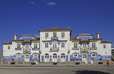old railway station decorated with azulejo in Aveiro