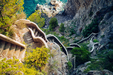 Amalfi Coastline. Stairs in the steep coast. Amalfi, Italy