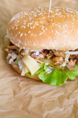 Closeup of tasty grilled homemade burger