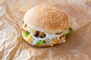 Closeup of tasty grilled homemade burger
