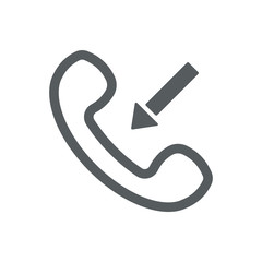 Incoming call icon with outline handset and arrow.