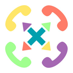 Colorful Handset flat vector icon set with cross. 