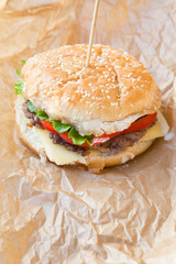 Closeup of tasty grilled homemade burger