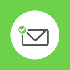 Outline envelope flat icon with tick sign.