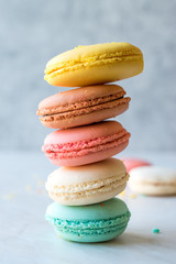 Colorful French or Italian Macarons stack / Macaroon Cakes