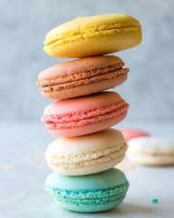 Colorful French or Italian Macarons stack / Macaroon Cakes