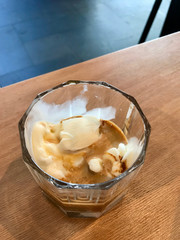 Affogato Coffee with Espresso and Ice Cream in Glass.
