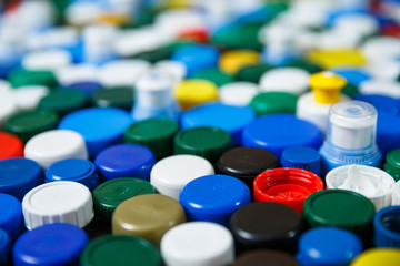 Collection of various colorful plastic screw caps