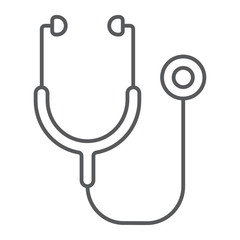 Stethoscope thin line icon, health and clinical, medical sign, vector graphics, a linear pattern on a white background, eps 10.