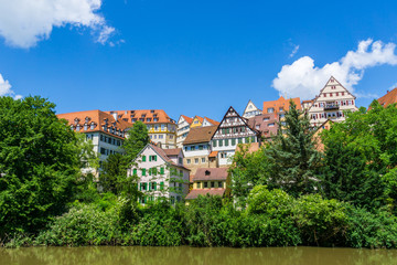 Germany, City view of historic swabian Tuebingen at river neckar