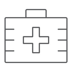 First aid kit thin line icon, health and clinical, medical bag sign, vector graphics, a linear pattern on a white background, eps 10.