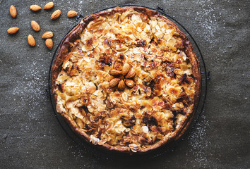 Closeup almond pie isolated on background