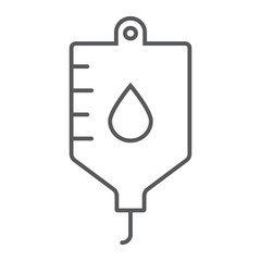Blood bag thin line icon, hospital and medicine, iv bag sign, vector graphics, a linear pattern on a white background, eps 10.