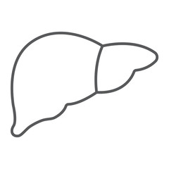 Liver thin line icon, anatomy and biology, hepatology sign, vector graphics, a linear pattern on a white background, eps 10.