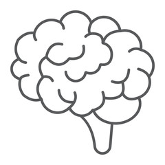 Brain thin line icon, anatomy and neurology, human organ sign, vector graphics, a linear pattern on a white background, eps 10.