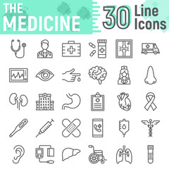 Medicine line icon set, hospital symbols collection, vector sketches, logo illustrations, anatomy signs linear pictograms package isolated on white background, eps 10.