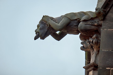 Close up view of the Gargoyle in the Cathedral church Sacred Vitus. Prague. Czech Republic