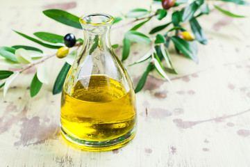 Olive oil in a glass bottle