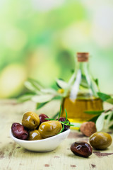 Olive oil in a glass bottle