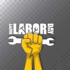 vector labor day Usa label or background. vector happy labor day poster or banner with clenched fist isolated on transparent background . Labor union icon