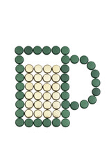 Stylized image of mug of beer, created from metal bottle caps, isolated on white background