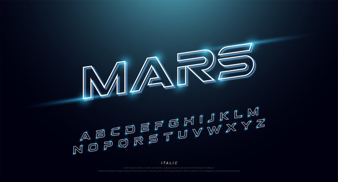 Abstract technology neon font and alphabet. techno effect logo designs. Typography digital space concept. vector illustration