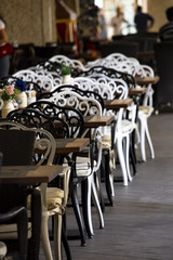 Vintage tables in the street caffee