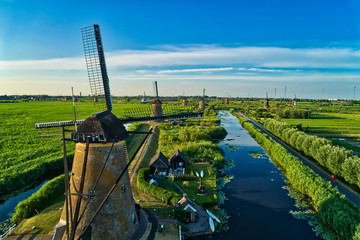Fototapeta premium Aerial view of traditional windmills in Kinderdijk, The Netherlands.